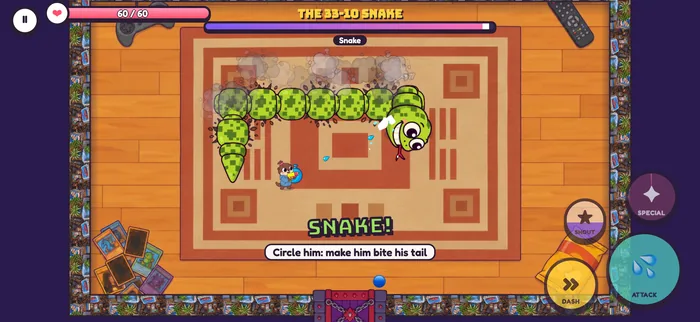 Gameplay screenshot: fighting The 33-10 Snake.