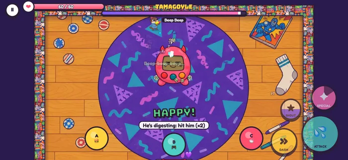 Gameplay screenshot: fighting Tamagoyle.